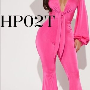 Fashion Nova Vibrant Pink Tie-Front Jumpsuit